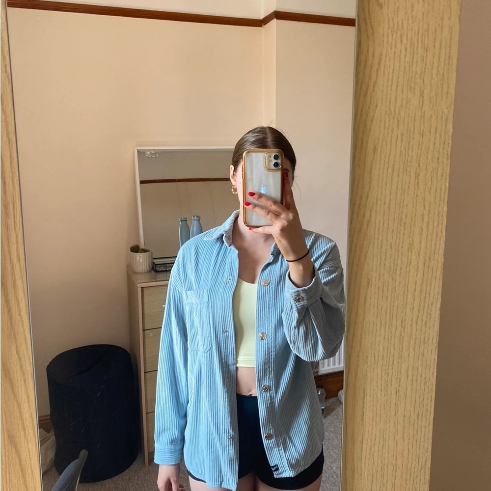 Baby blue corduroy shirt jacket